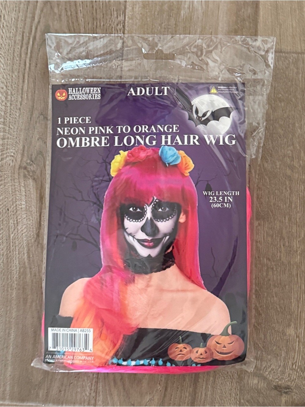 Neon Pink to Orange Ombre Long Hair Halloween Costume Wig - Adult